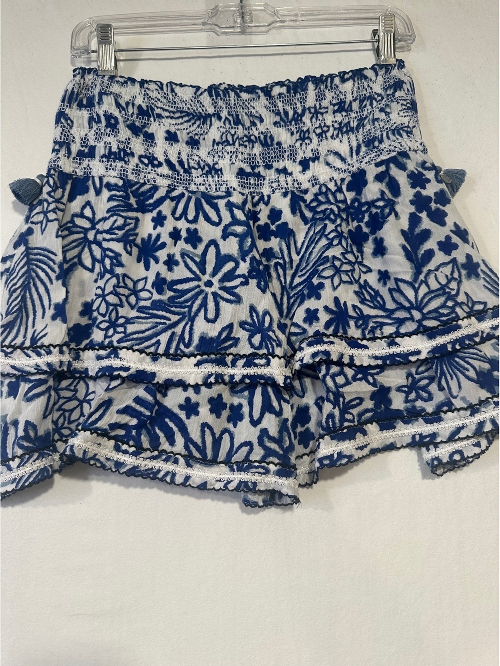 Poupette St Barth Blue White Floral Tiered Skirt Smock Waist XS